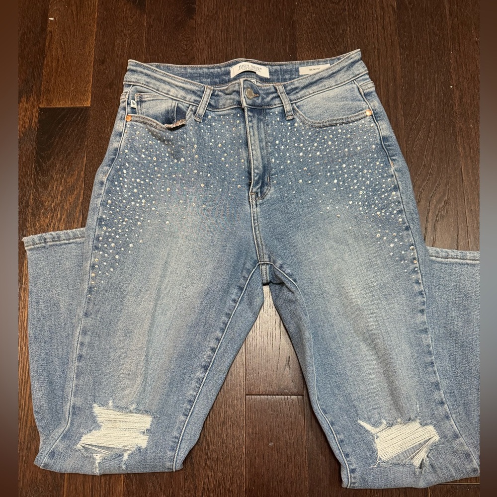 Judy Blue Women's  Denim and Diamonds Rhinestone Slim Bootcut Jeans
